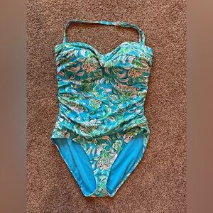 Lilly Pulitzer Floral Blue and Green womens One Piece Swimsuit